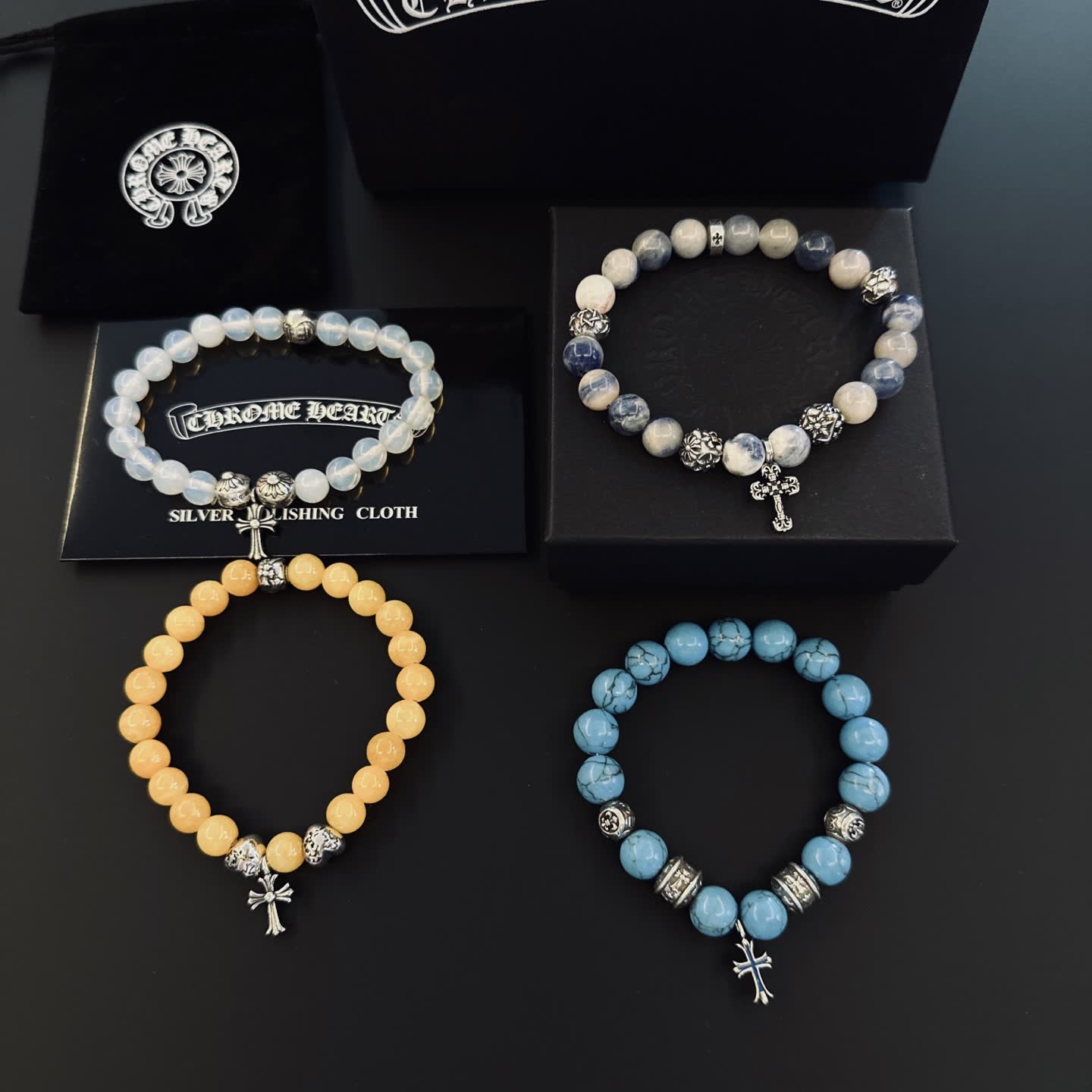 Chrome Hearts Chrome Heart Silver Beaded Bracelets Chrome Hearts Chrome Heart Silver Beaded Bracelets